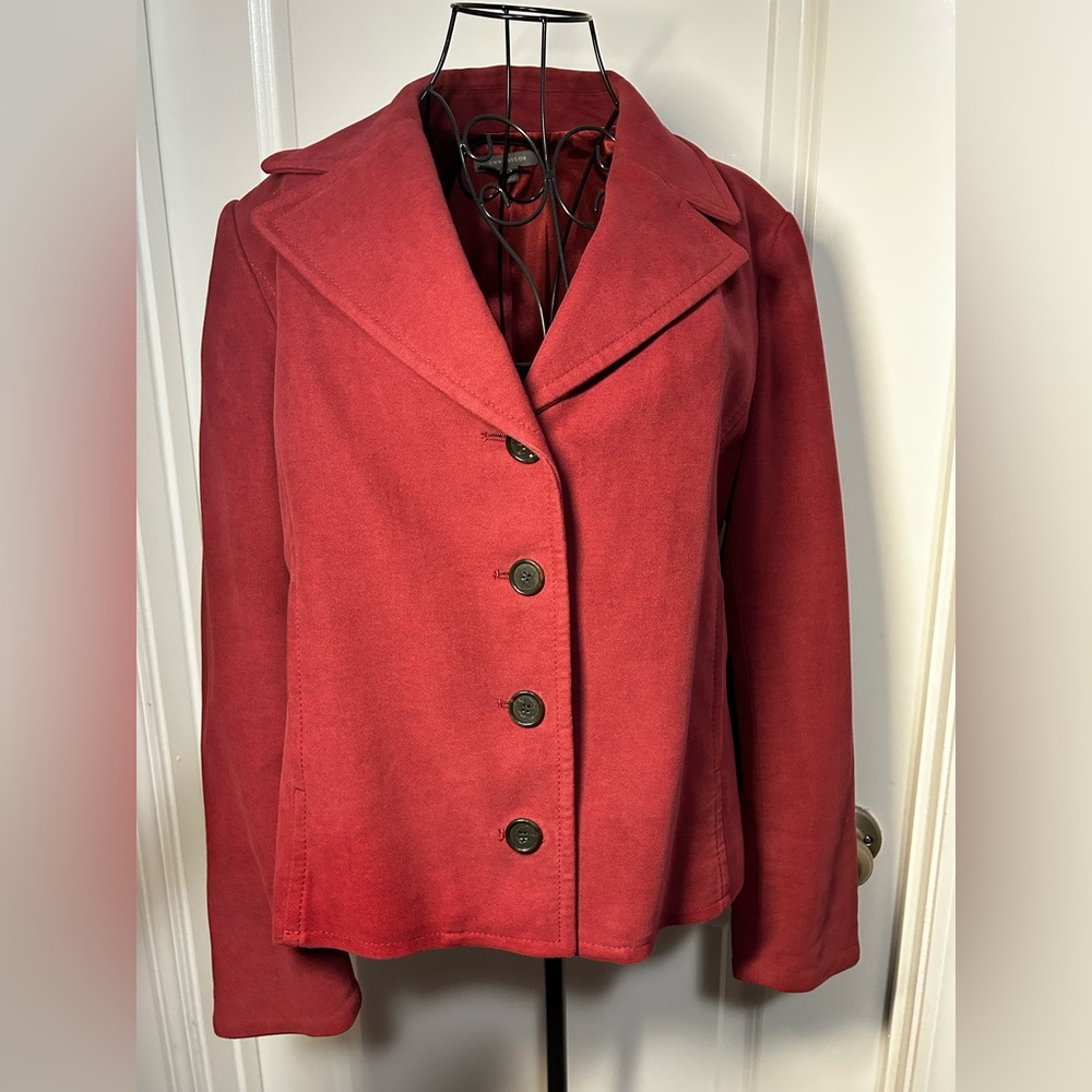 Ann Taylor Burgundy 100% Cotton Shell Button-Up Jacket